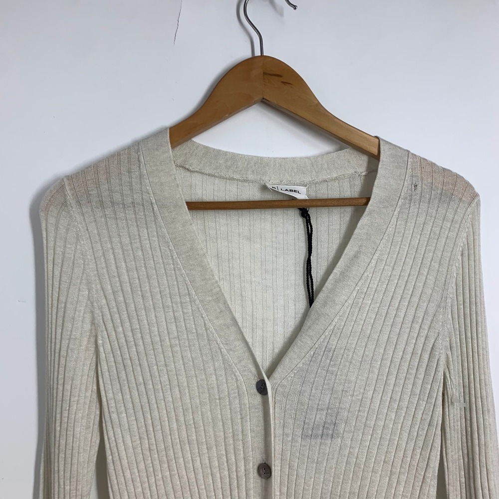 The Reset R LABEL Ribbed Knit Cardigan Button Front Long Sleeve Beige Women - Picture 3 of 14